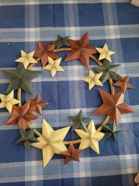 Country Primitive Red, White, Blue Metal Stars Wreath 14"